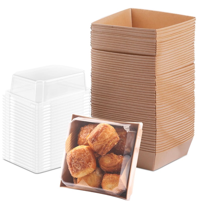 BUIYLV 50 Pack Charcuterie Boxes with Clear Lids, 4 Inches Brown Dessert Boxes To Go Disposable Mini Charcuterie Boxes for Cookie, Sandwich, Strawberry, Cupcake, Macaron, Cake Slice - Image 1